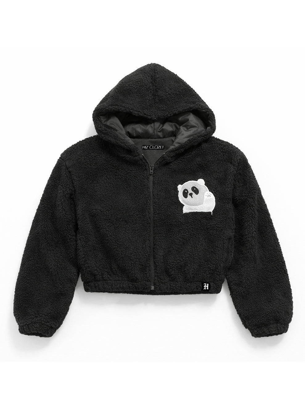 Black hoodie with a panda design on a white background
