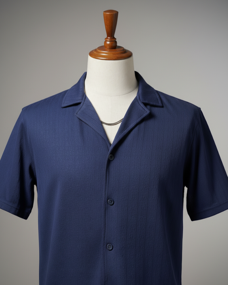 HIZ Camp collar button down shirt Navy